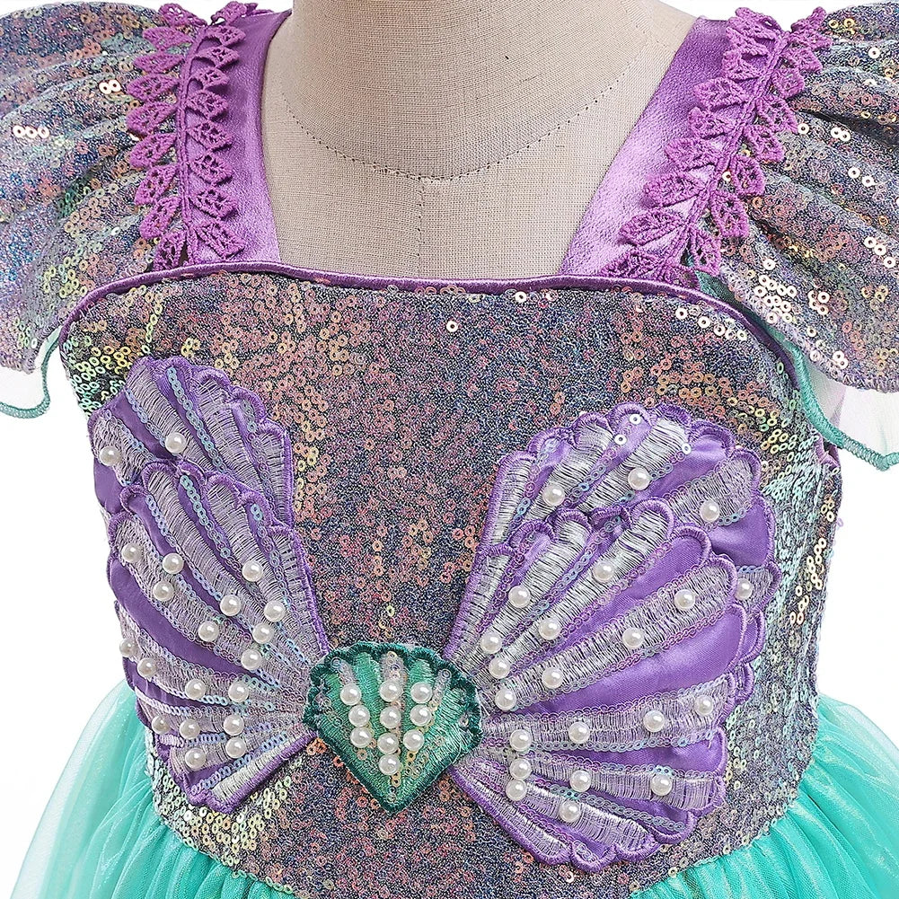The Little Mermaid Princess Dress – Pearl & Shell Design