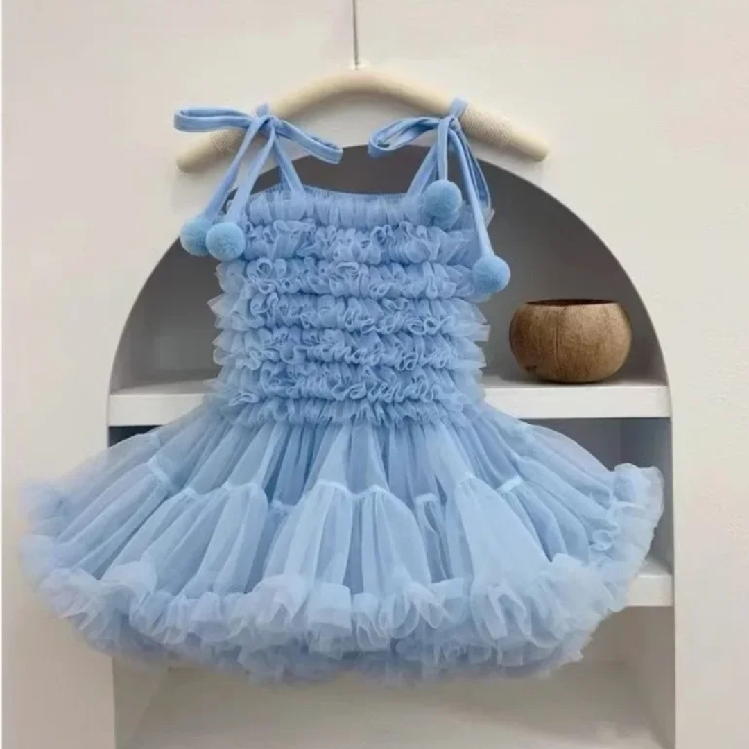 ブルー フリルポンポン チュチュドレス