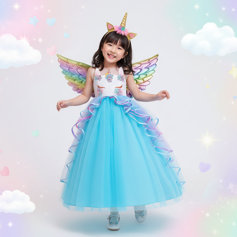 Magical Unicorn Princess Dress (with Wings & Headband)