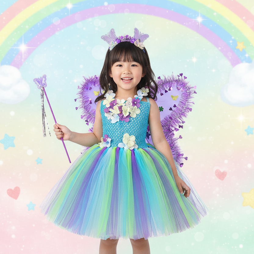 Flower Fairy Tulle Costume (with Wings & Wand)