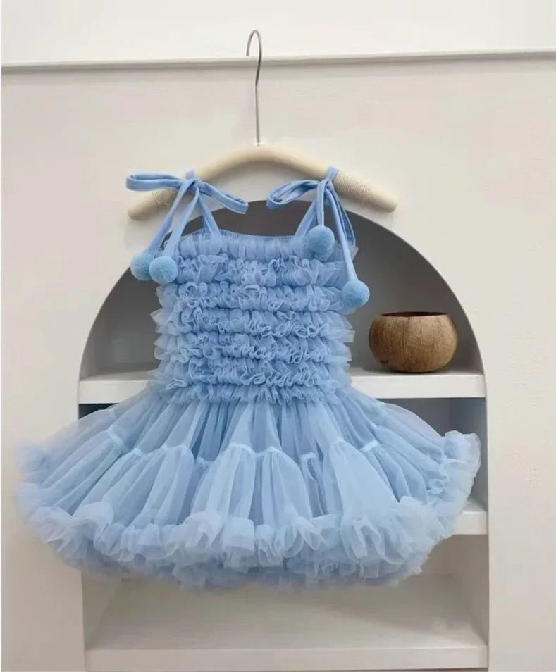 ブルー フリルポンポン チュチュドレス