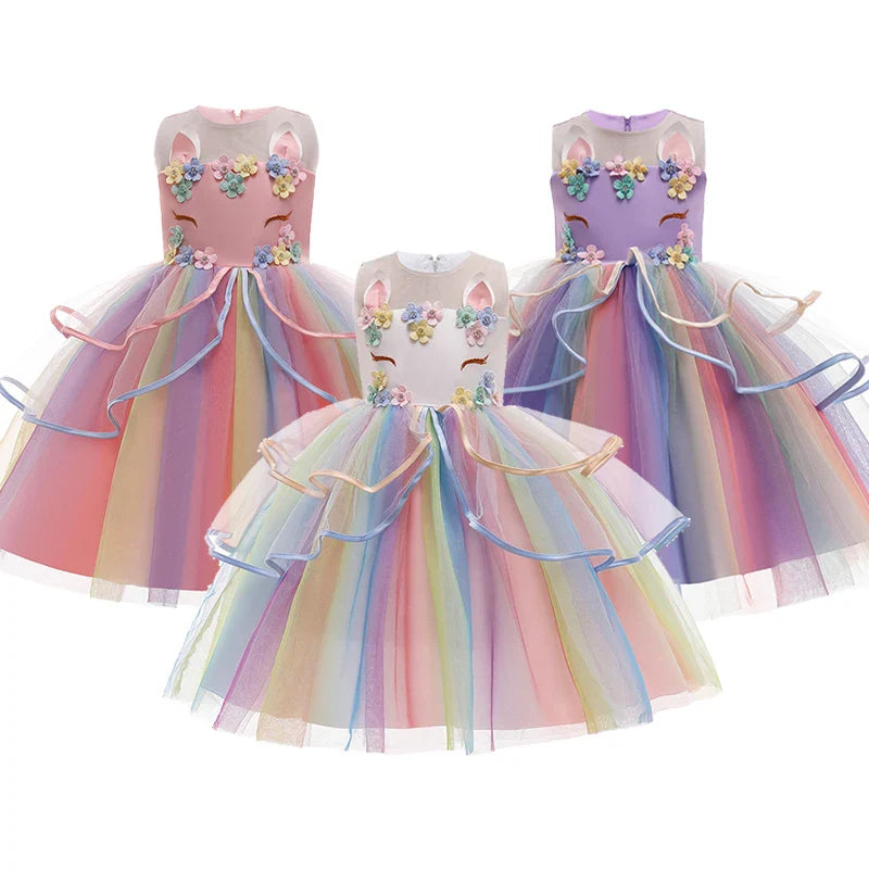 Unicorn Dream Princess Dress with floral accents for girls by Magic Tree Kids