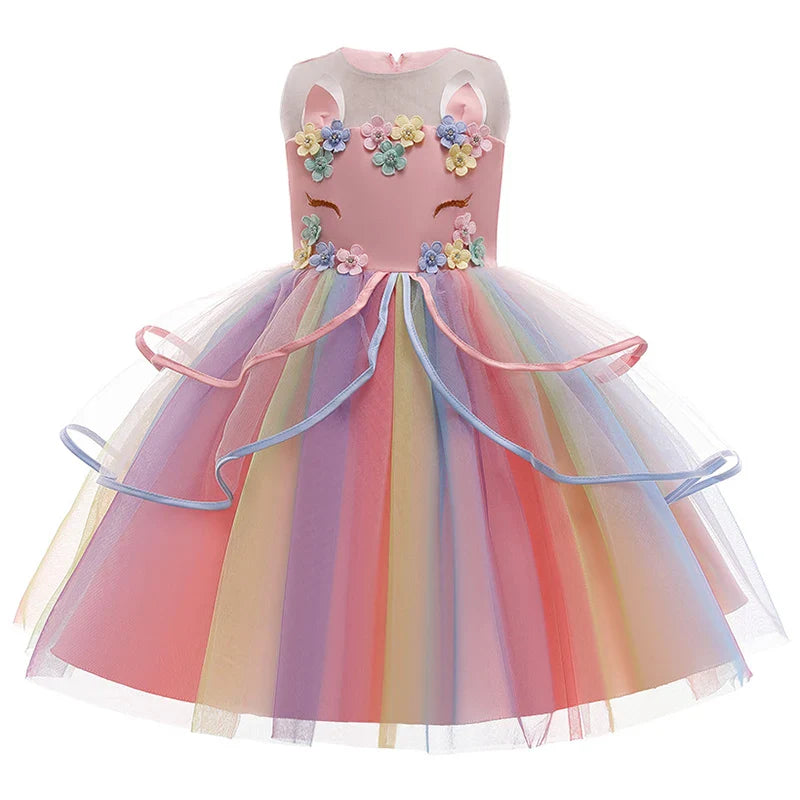 Twirl-ready unicorn birthday dress with delicate floral details