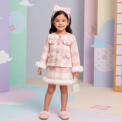 ピンクチェック＆ファーファー ガールズセット