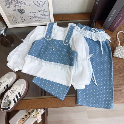 ブルーベリードット＆レース・ヴィンテージ3点セット