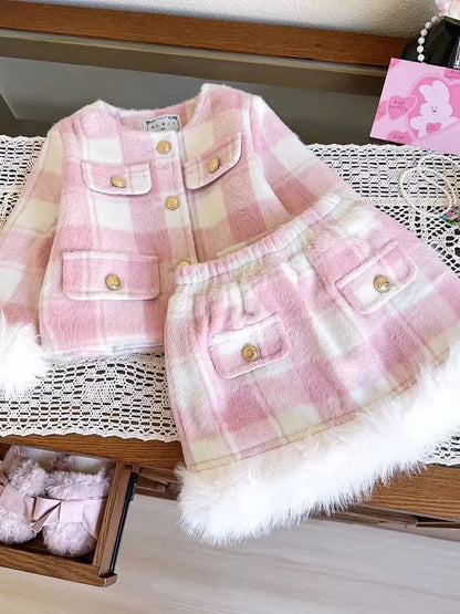 ピンクチェック＆ファーファー ガールズセット