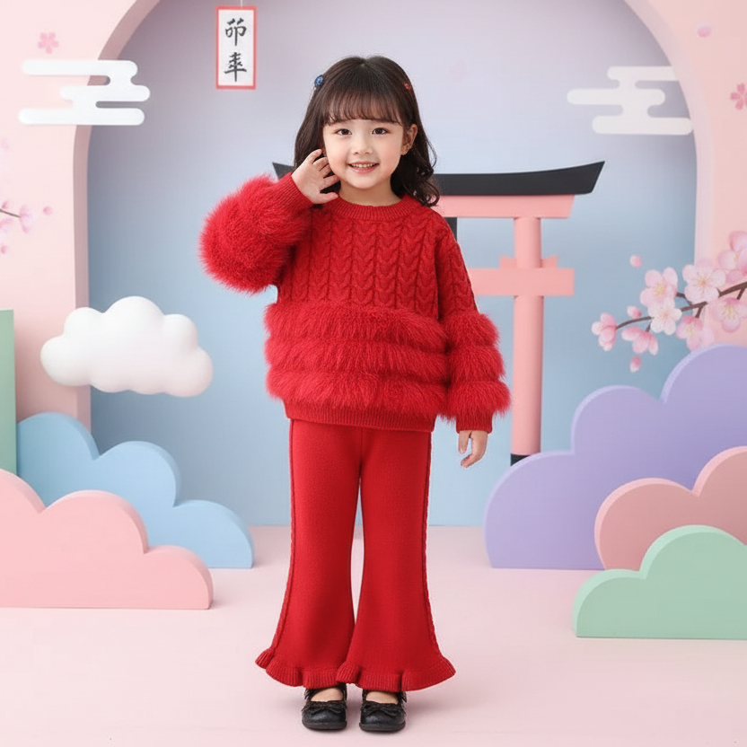 ニット＆フェイクファー ガールズ2点セット