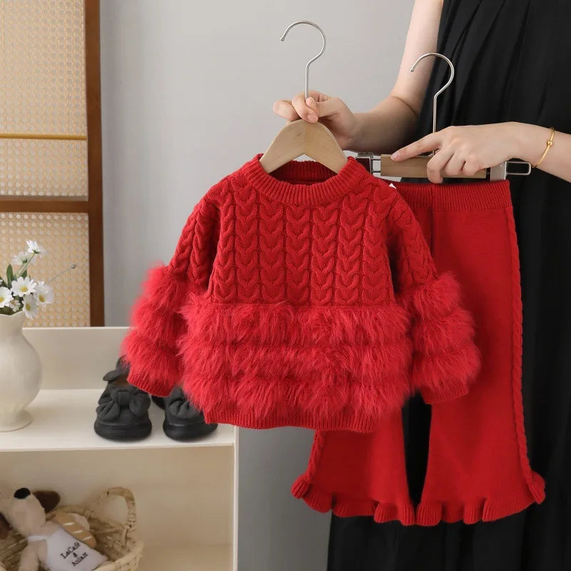 ニット＆フェイクファー ガールズ2点セット
