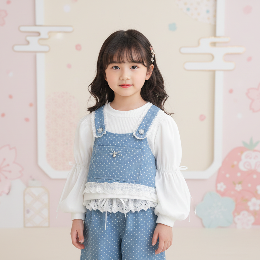 ブルーベリードット＆レース・ヴィンテージ3点セット