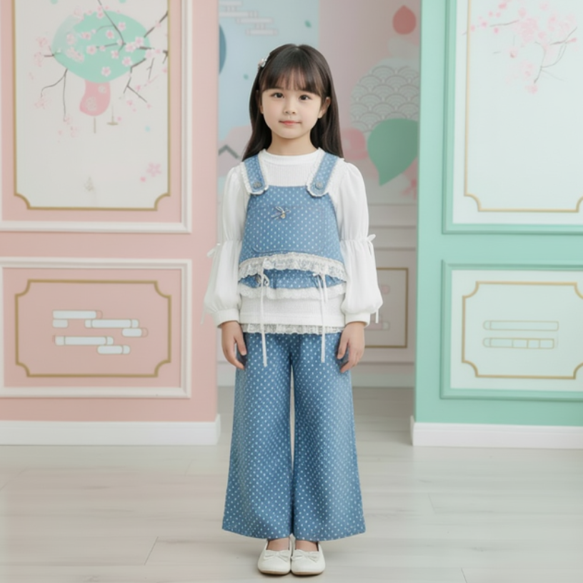 ブルーベリードット＆レース・ヴィンテージ3点セット