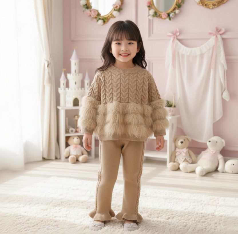 ニット＆フェイクファー ガールズ2点セット