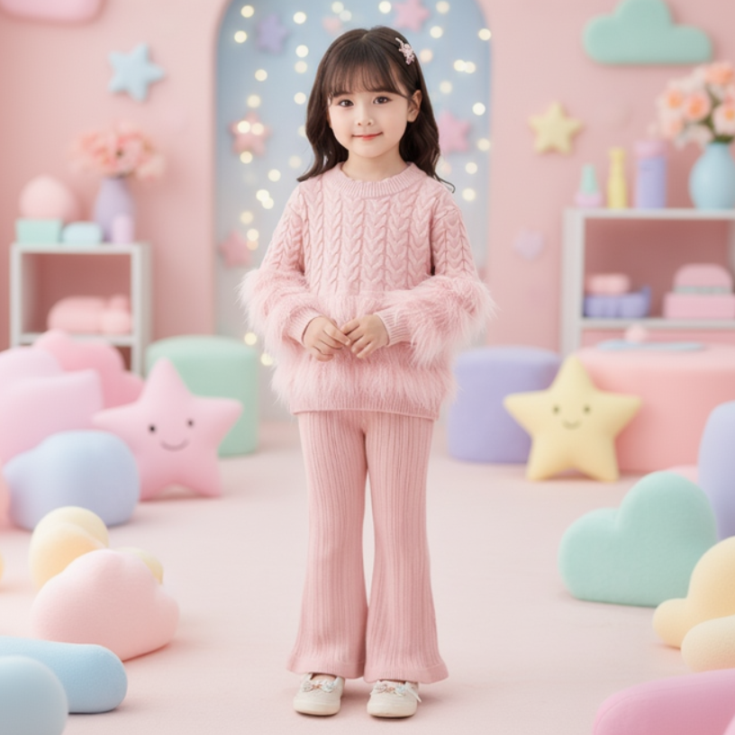 ニット＆フェイクファー ガールズ2点セット
