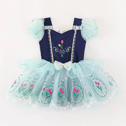 Sparkling ice princess dance costume for toddlers with layered tulle skirt, close-up detail