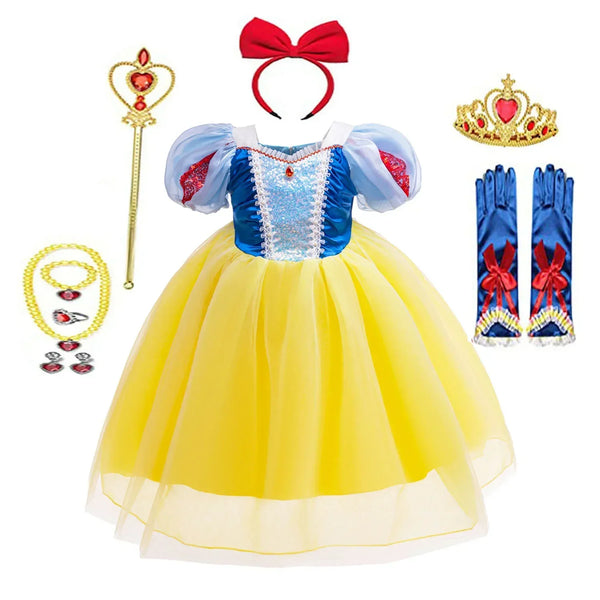 Girls' fairytale princess party dress in blue and yellow from Magic Tree Kids