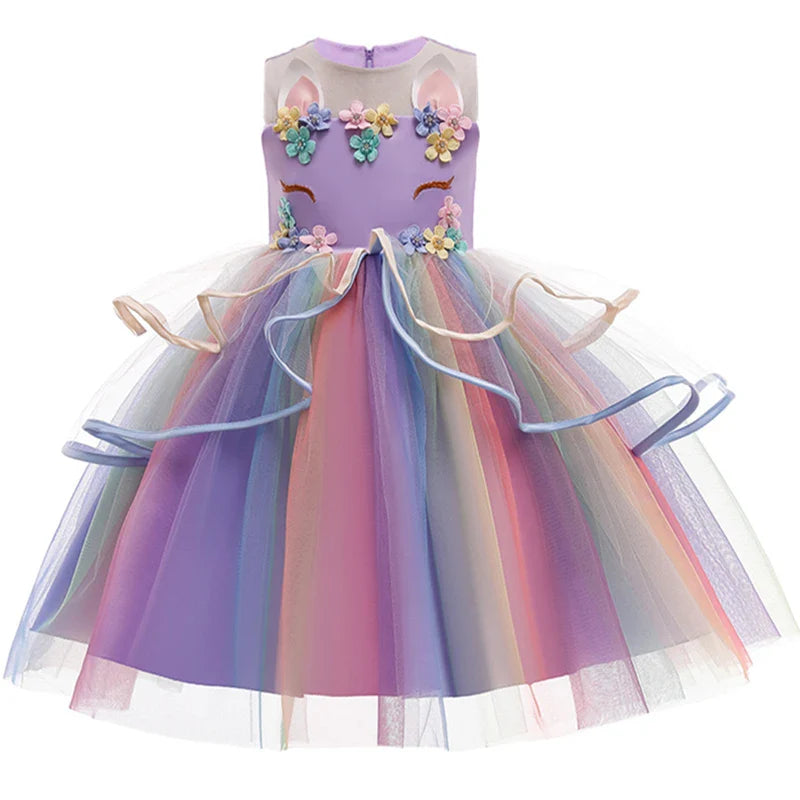 Magical girls' carnival dress with bow detail and round neckline
