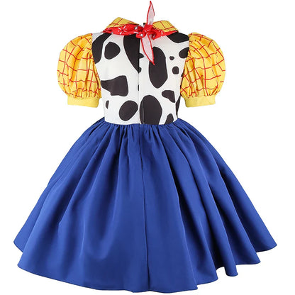 Knee-length western-style girls' dress with crew neckline, perfect for parties and play